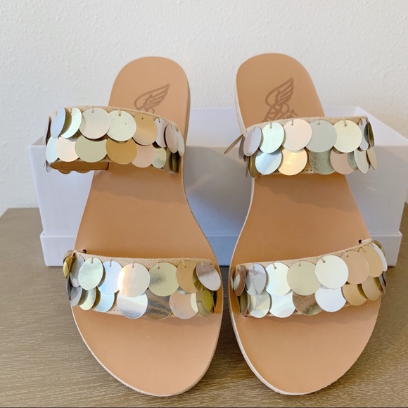 Ancient Greek Sandals Shoes - Ancient Greek Poulia Sandals in silver/platinum